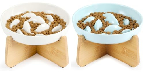 PETTOM 2 Stück Anti Schling Napf Katze Erhöht, Keramik Antischlingnapf Katze, Slow Feeder Katzen Nassfutter, Antischlingnapf für Katzen und Kleine Hunde