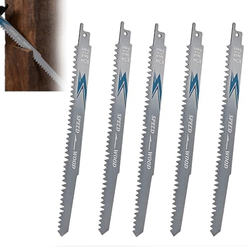 Set di 5 lame seghetto alternativo legno,Set di Lame per Sega a Gattuccio Universale, accessori per sega a sciabola, Per Tagli Veloci e Puliti su Legno Grezzo, da Ardere e Vivo