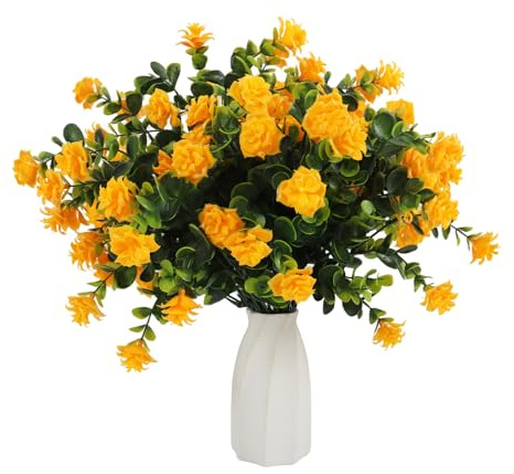 RECUTMS Artificial Fake Flowers Plants for Outdoor 4PCS Faux Rose Plastic Flowers UV Resistant No Fade for Outside Home Indoor Planter Porch Patio Balcony Yard Decor (Yellow)