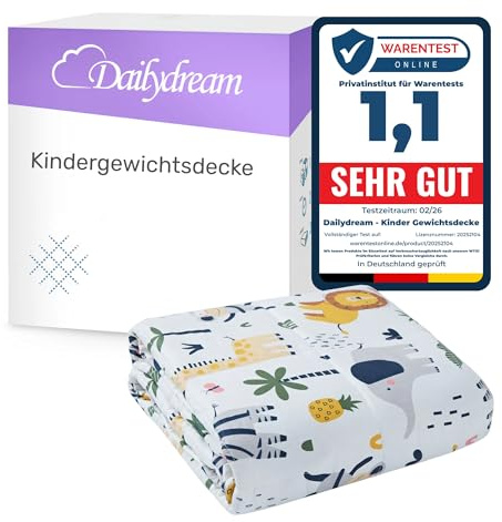 Dailydream Couverture Lestée Enfant | thérapeutique | 135x200 cm | 2,5 kg | Motif Safari | 100% Coton | avec Perles de Verre | Couette pondérée | apaisante et relaxante | Poids corporel 20-35 kg
