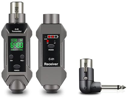 Horett Trasmettitore e ricevitore wireless XLR/Portata 164ft/Bassa latenza/Compatibile con microfoni dinamici e a condensatore/Ricaricabile/Trasforma microfono cablato in wireless per