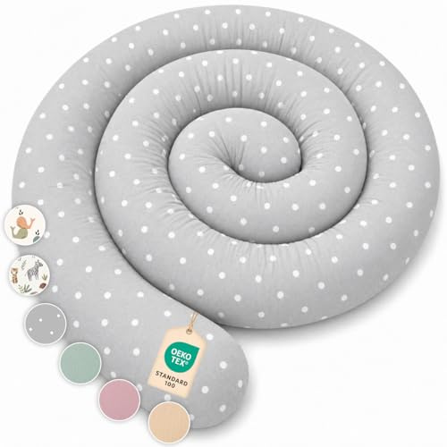 Lovely Hippo Seitenschläferkissen aus 100% Baumwolle – Bettschlange Body Pillow, Lange Kopfkissen Bettrolle, Nackenrolle Kissen (Grau mit Punkten, 150 cm)