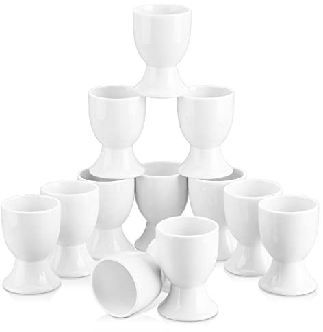 MALACASA Serie REGULAR, Set di 12 Portauova in Porcellana, 4,8 x 6,6 cm, Design Classico e Semplice, Perfetti per la Colazione e l'Uso Quotidiano, Bianco Crema