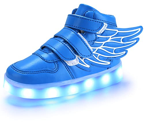 PADGENE Chaussures Enfants Garçon Fille Basket LED Lumineuse 7 Couleurs Clignotants USB Rechargeable Securité Mode, Bleu, 34 EU