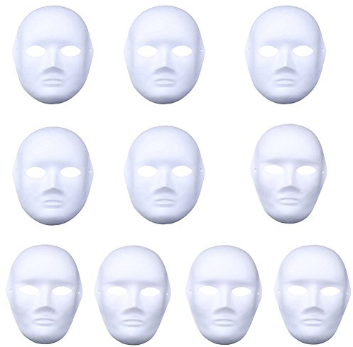 Meimask DIY 10 Stücke Weiße Maske - Zellstoff Blank Handgemalte Persönlichkeit Kreative Freie Design (5 Männer + 5 Frauen)