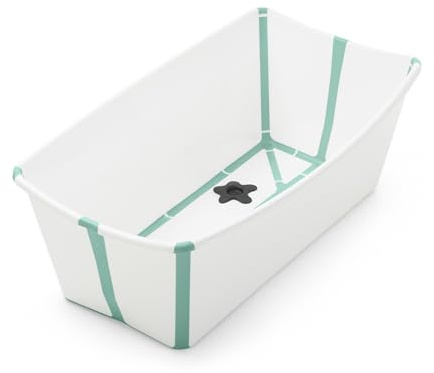 Stokke Flexi Bath, Aqua - 64 x 24 x 34 cm - Vasca da bagno pieghevole per neonati e bambini - Leggera, resistente e facile da riporre - Comoda da usare a casa o in viaggio