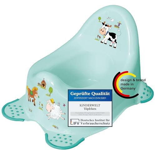 KiNDERWELT Premium Töpfchen für Kinder und Babys, Funny Farm Design in Hellblau, Töpfchen für Kleinkinder ab 18 Monaten, hohe Rückenlehne, rutschfest und BPA-frei