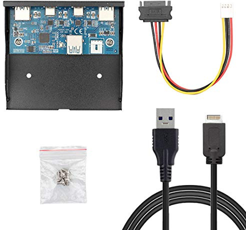 JSER USB 3.1 Frontpanel-Header, 19-polig auf USB-C & USB 3.0 HUB 4 Ports, Frontpanel, Motherboard-Kabel, kompatibel mit 8,9 cm Diskettenschacht