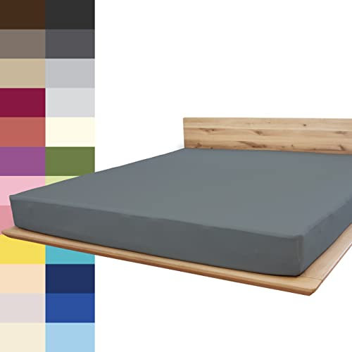 JONA SLEEP® Premium Spannbettlaken (180-200 x 200 cm) Jersey Baumwolle Anthrazit - 220 g/m² - ÖKO-TEX 100 zertifziert - Made in Austria