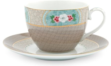 Pip Studio Blushing Birds Tasse mit Untertasse Kahki 0,28 l