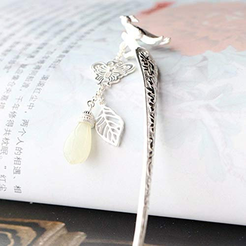 THTHT 925 Sterling Silber Haarnadel Hair Stick Retro Chinesisch Jade Schlucken Butterfly Leaf Quaste Klassischen Weiblichen Temperament Braut Haarschmuck Deko Feste