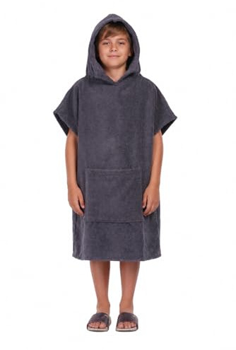 ALLEN & MATE 100% BAUMWOLLE Kinder-Strandtuch-Poncho – Übergroßer, schnelltrocknender Bademantel zum Umziehen mit Kapuze und Tasche für Jungen und Mädchen