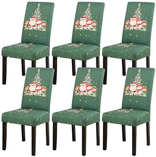 Weihnachten Stuhlhussen 1er 2er 4er 6er Set Xmas Weihnachtlich Stuhlüberzug Universal Stretch Stuhlbezüge Abnehmbar Waschbar Weihnachten Stuhlbezug für Esszimmer Party Banquet (D, 6er set)