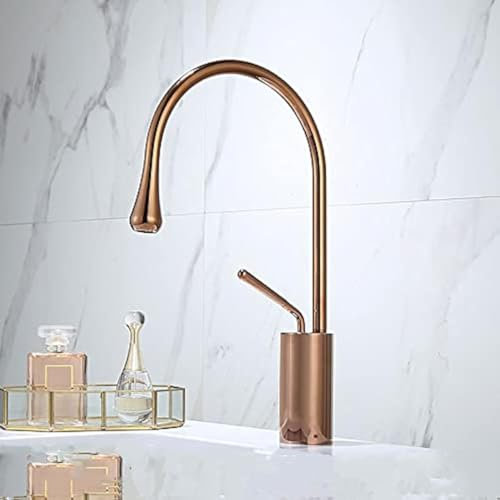 WSLWJH Countertop Kitchen Faucet All-Copper Natural Marble Golden Hot and Cold Water Faucet Brushed Gold Above Counter Basin Heightening Rotation Creativity