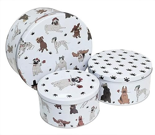 SiXsigma Sports Set of 3 Round Nesting Cake Storage Tins - Airtight Containers for Cakes, Biscuits & Sweets in Large, Medium & Small Sizes - Ideal Mothers Day Gifts & Baking Lovers (MT-DOGS-CTS)