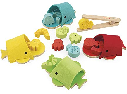 Janod - Sortierspiel Walfisch - Entwicklungsspiel aus Holz - 17-teiliges Set - Lernspielzeug Feinmotorik - FSC-Zertifiziert - Farbe auf Wasserbasis - Ab 2 Jahren, J08276, Multicolored