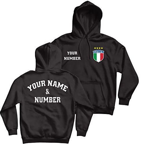 lepni.me Felpa da Calcio Personalizzata Unisex Italia | Il Tuo Nome e Numero | Distintivo della Bandiera Italiana | Campionato Europeo di Calcio 2024 (L Nero Multicolore)