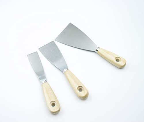 Set 3 Spatole Acciaio Con Manico Legno Per Stucco Carta da Parati Raschietto Spatola Acciaio Misura lame 30/50/80 mm spatola Universale