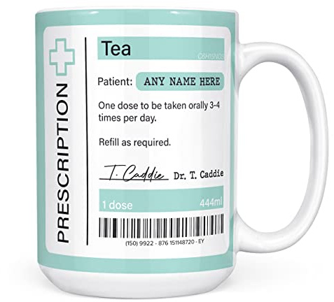 Mug Monster - Prescription for Tea Mug, Personalised Leaving Gift for Colleague - Ceramic Coffee Cup, Gift Men or Women, Extra Large and Giant Available, 15oz White