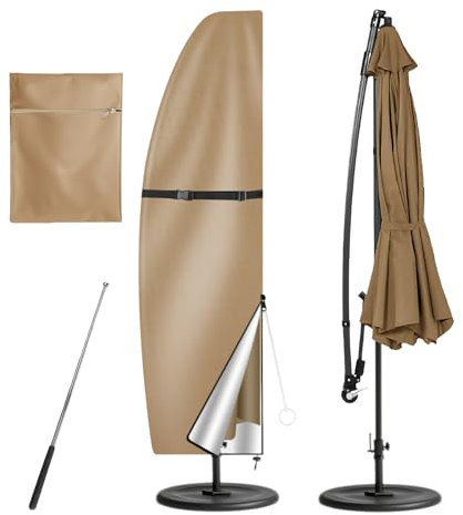 Neween Patio Umbrella Cover Waterproof Outdoor Anti-UV Cantilever Offset Umbrella Cover fit for 7ft to 11ft Parasol, Banana Umbrella Cover with Zipper and Rod, Khaki, for 7'-11' Offset Umbrella