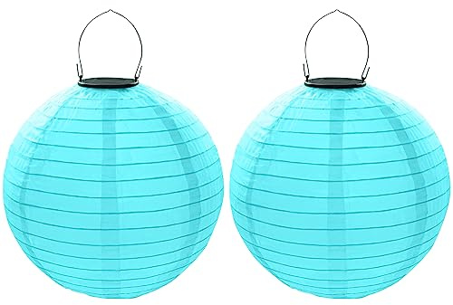 Lampions Solar Außen,Himmel 2 Stücke Solar LED Laterne Wasserdicht Nylon Hängende Gartenlaterne 25cm Solar Beleuchtung für Garten, Hof, Terrasse, Hochzeit, Halloween Fest Deko (leicht blau)