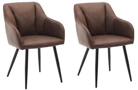 CLIPOP Juego de 2 sillas de comedor de piel sintética con reposabrazos y patas de metal, diseño retro, para salón, comedor (2 unidades, piel sintética marrón)