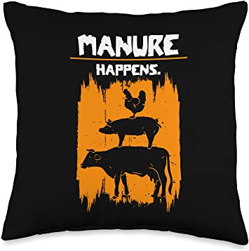 Funny Manure Happens | Cow Chicken Sheep | Farming Farmer Throw Pillow