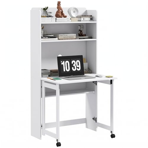 HOMCOM Bureau Informatique avec Étagères de Rangement 80x69x155 cm Blanc