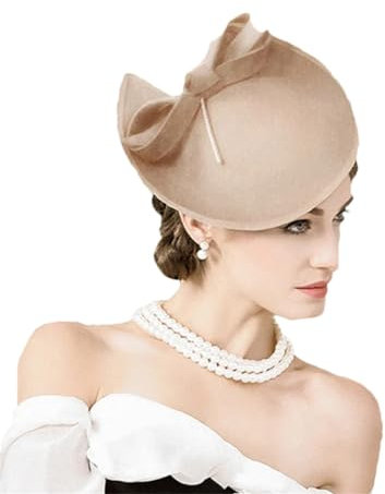 Niiyyjj Wolle Schwarz Hut Kirche Damen Formale Vintage Filz Fedoras Hochzeit Fascinators Hüte Frauen Pillendose, Khaki Hut, Einheitsgröße