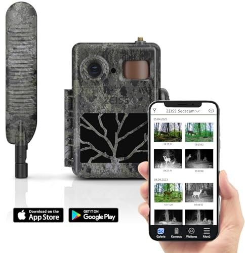 Zeiss Secacam 7 Fototrappola 4G LTE con App e AI per Rilevamento Specie, SIM, SD 32GB, Batterie, 12MP, 1080HD, Visione Notturna, Velocità Trigger 0,4S, IP66 Impermeabile, Caccia e videosorveglianza