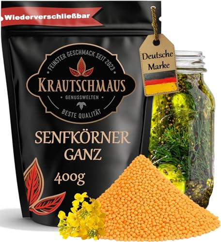 400g Senfkörner von Krautschmaus, Senfsamen, Senfsaat zum Würzen, Kochen, Einlegen und für Marinade, Senf Samen ohne Zusatzstoffe