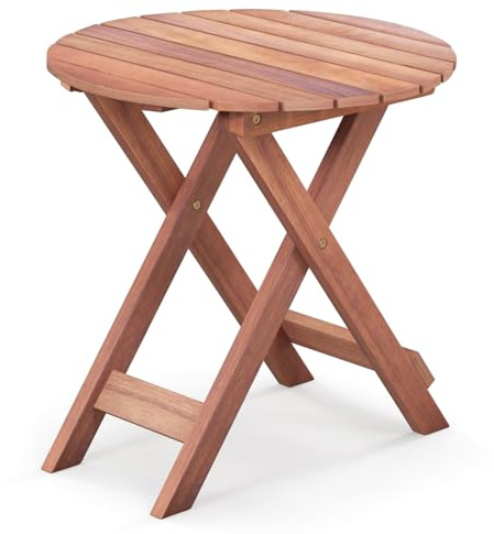 COSTWAY Mesa Auxiliar Plegable Madera Acacia, 46x46x45 cm, Mesa Terraza Exterior Redonda, Mesa Baja Jardin Balcon Exterior Interior Piscina Patio, Natural
