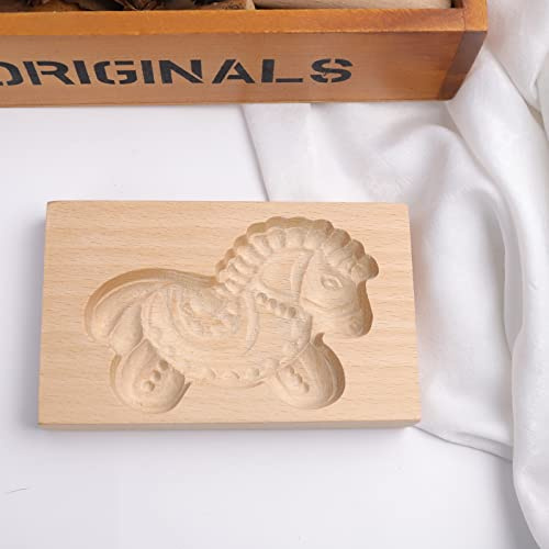 Moule à biscuits en bois sculpté, emporte-pièce de cuisine, tampon à biscuits en pain d'épices, moule à biscuits pour décoration d'été, printemps, cadeaux de Noël (cheval en bois)