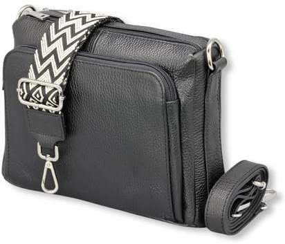 Adel Bags Becky Damen Umhängetasche Echtleder Handgefertigt Crossbody Bag | Damen Schultertasche mit Ledergurt & gemustertem Riemen, Echtes Leder, 5 Fächer, Wasserabweisend, Made in Italy