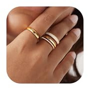 YADOCA 3 Stück Ringe Gold Damen 14K Vergoldet Goldene Ring Set Verlobungsring Frauen Gold Fingerring Daumenring Knuckle Stapelbare Eheringe mit Zirkonia Damen Mädchen Größe 54