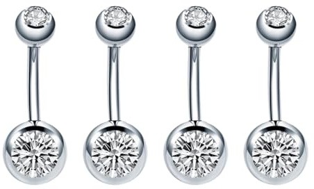 EIHI 4 pezzi Piercing Ombelico Titanio Corto Barra Lungo Cuore CZ Palline Argento Barbell Navel Bar Belly Button Rings Gioiello Donna Argento