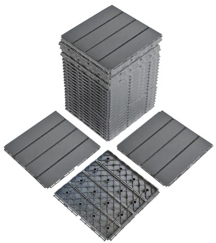TactFire WPC Fliesen, Balkon Bodenbelag - 30 x 30 cm 27 Stück / 2,4m² - Wetterfeste Terrassenfliesen mit Klicksystem, Geeignet für Balkon und Garten, Dunkelgrau