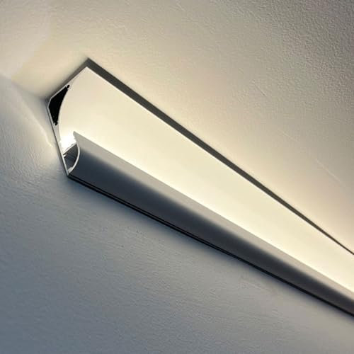 Moldura Iluminacion Moldura De Corona De Aluminio Con Canal LED, Difusor De Tira LED Lineal Para Decoración De Iluminación Indirecta De Pared De Piso De Techo, Moldura De Zócalo De Perfil De Línea(Whi