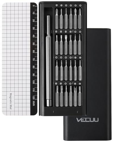 VECUU Feinmechaniker Schraubendreher Set, 24-in-1 Kleines Schraubendreher-Set für Elektronik mit S2-Stahl-Bits, Tragbares Mini Werkzeug für iPhone, iPad, MacBook, Laptop, PC, Tablet, Switch, Xbox