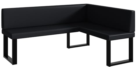 MEBLINI Eckbank für Esszimmer - Küchenbank - Essecke - Sitzecke Küche - Toni - U-Beine 128x168x87cm Rechts - Schwarz Kunstleder