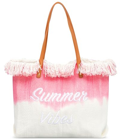 DIRRONA Borsa a Tracolla Da Donna Grande per Viaggio e Spiaggia con Ricamo Nappa - Tela Pendolarismo Rosa