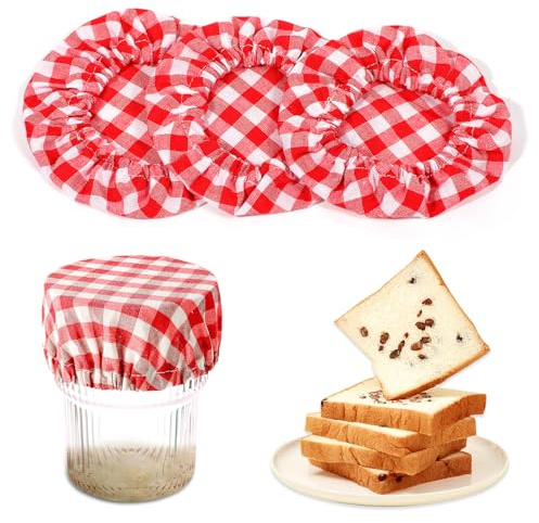 Ymapinc 3 pezzi di copertura riutilizzabili per alimenti in tessuto per recipienti fermentati con motivo a quadri di cotone