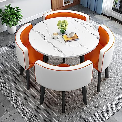 Frühstückstisch und Stuhl im modernen Stil, mit weicher Rückenlehne, runder Esstisch für Kaffee, Küche, platzsparende Möbel für Büro, Konferenztische, Orange und Weiß