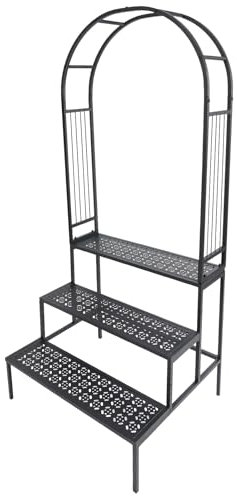 MooBeey 70 x 60 x 165 cm - Support pour plantes en fer avec arche de jardin - 3 étages - En métal - Avec coussinets de protection en PVC - Pour jardin, balcon, terrasse
