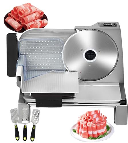 WOTZOV Máquina cortadora de Carne para Alimentos, cortadora de Carne de 200 W, cortadora de Verduras, cortadora de Alimentos eléctrica de fiambres de Grosor Ajustable de 1 a 15 mm, cuchi