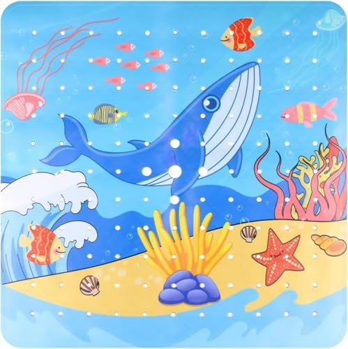 Tappetino doccia quadrato, antiscivolo, antimuffa, 53 x 53 cm, tappetino antiscivolo per vasca da bagno, con ventose, ganci e fori di drenaggio