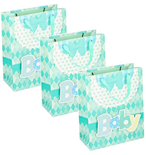 Murago - 3er Set Geschenktaschen  Baby  ca.32x26x12cm - Grün - Geschenktüten Babyparty Neugeborenes Gastgeschenke Shower Deko Gender Reveal