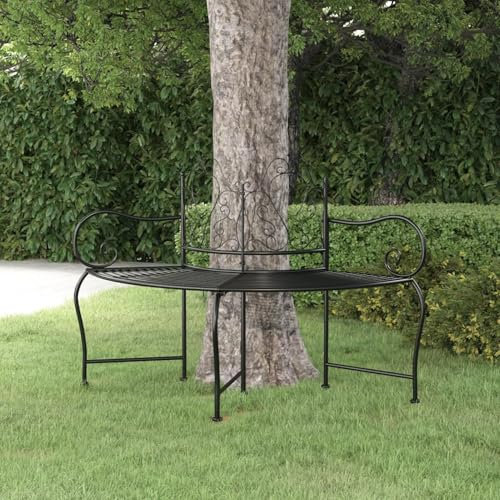 Xichuzi Baumbank 150 cm Schwarz Stahl, Gartenbänke, Sitzbank Outdoor, Parkbank, Garten Bank Für Draussen, Outdoor Deko Wetterfest 318823