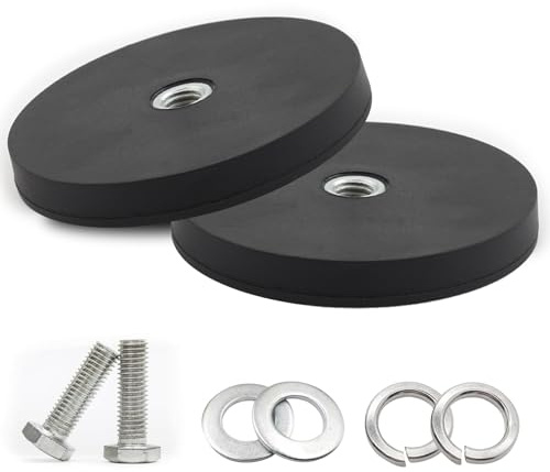 Neodym Magnete Gummiert, 2 Stück Ø88mm Gummi Runde Magnete, 55kg Tragkraft | Starke gummiert Magnete Anti Rutsch mit M10 Innengewinde Gewinde Bohrung, für Schrauben Öse oder Haken
