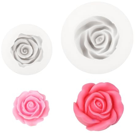 TEUYOE 2 Piezas Rosa Moldes para Velas, Flores Moldes de Silicona para Velas Para Velas, Jabón, Fondant, Chocolate, Pastel, DIY(2 tamaños diferentes)